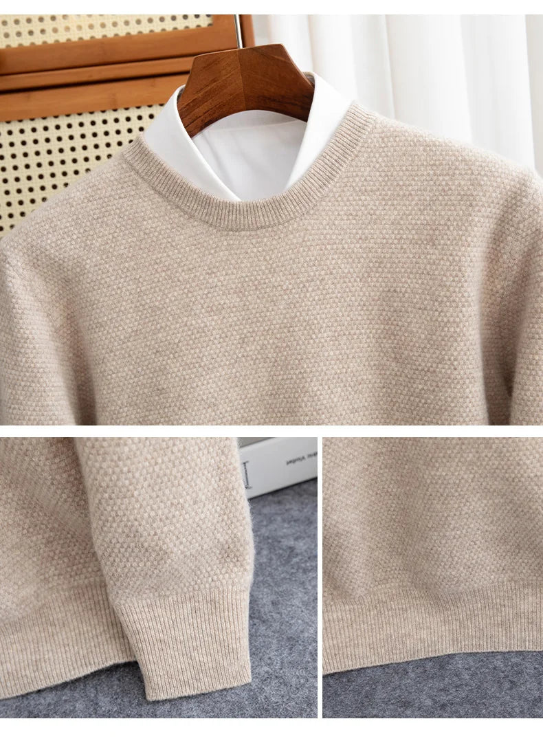 Autumn And Winter 100% Pure Wool Men's Round Neck Thick Solid Color Sweater Business Casual Knitting Bottoming Shirt