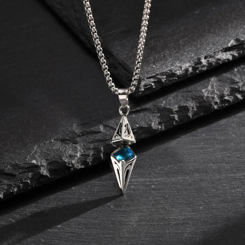Stylish Blue Stone Necklaces for Men Women,Stainless Steel Geometric Pendant Collar,Valentine's Birthday Party Gift for Him