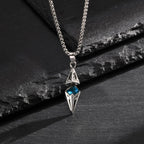 Stylish Blue Stone Necklaces for Men Women,Stainless Steel Geometric Pendant Collar,Valentine's Birthday Party Gift for Him