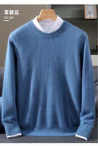Autumn Winter 100% Mink Cashmere Sweater Men's Round Neck Pullover Loose Solid Color Plus Size Base Knit Business Casual Sweater