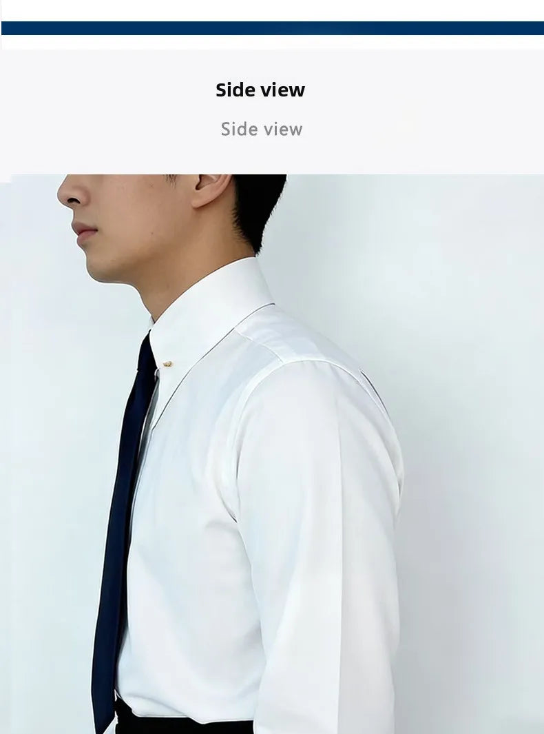 Men's Empire Neck French Cufflink Shirt Slim Fit Business Dress Assorted Cufflinks Lead Needle Large Tip Neck Men's White Shirt
