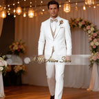 Formal Men's Suit 3pcs White Jacket Pants with Khaki Vest Slim-Fitting Parent-Child Custom Set for Wedding Prom Birthday Party