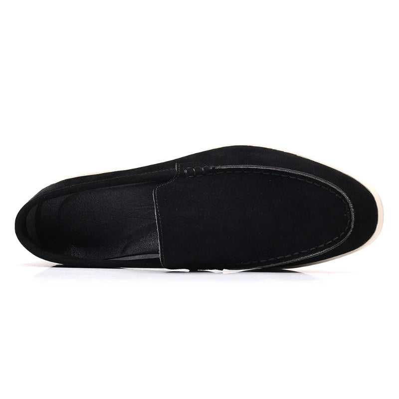 Mens Suede Slip On Loafers Comfortable Lightweight Casual Shoes With White Sole For Daily Wear And Driving Retro Style Simple