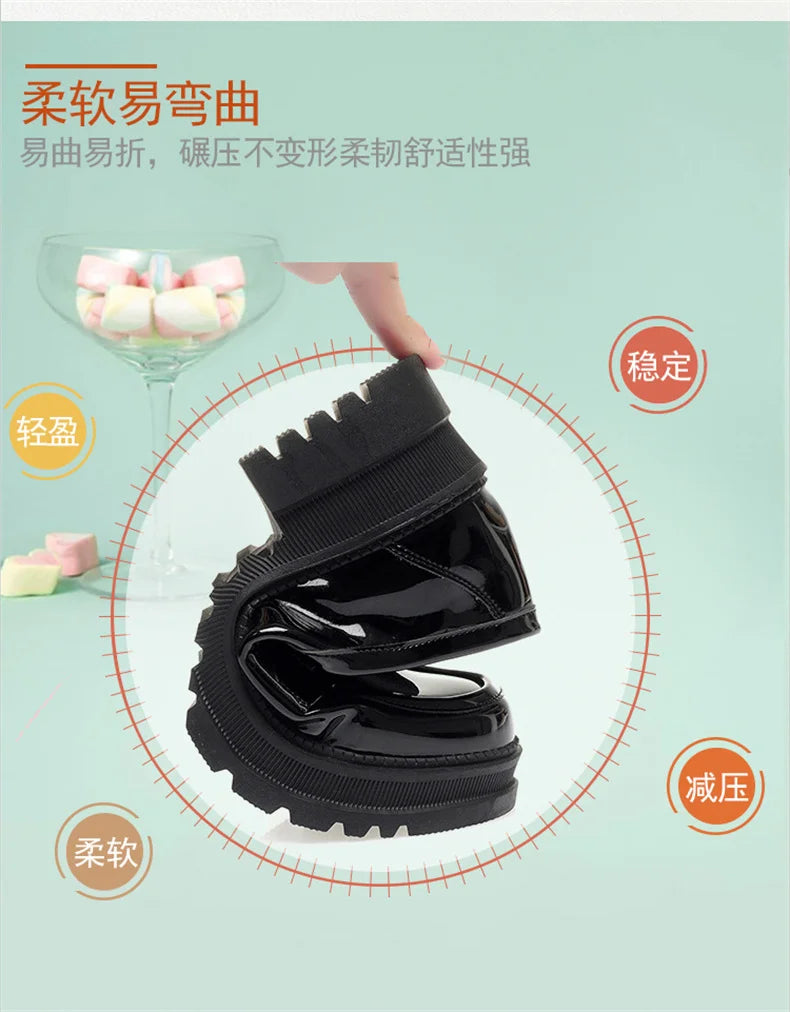 Spring Women British Style Shallow Patent Leather Black Loafers Thick Bottom Bow Platform Shoes 2024 Med Heels Single Pumps