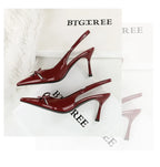 Korean Style Pointed Toe High Heels Shallow Mouth Hollow Bow Back Trip Strap Women's Shoes Thin Heels Back Empty Shoes Women