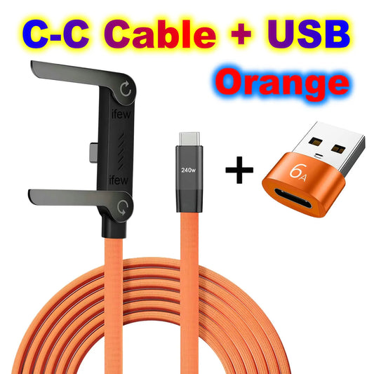 USB Type C Flat Charger Charging Cable C Kick Cable Stand Invisible Support Foldable Phone Holder 240W Charge Bracket For iPhone
