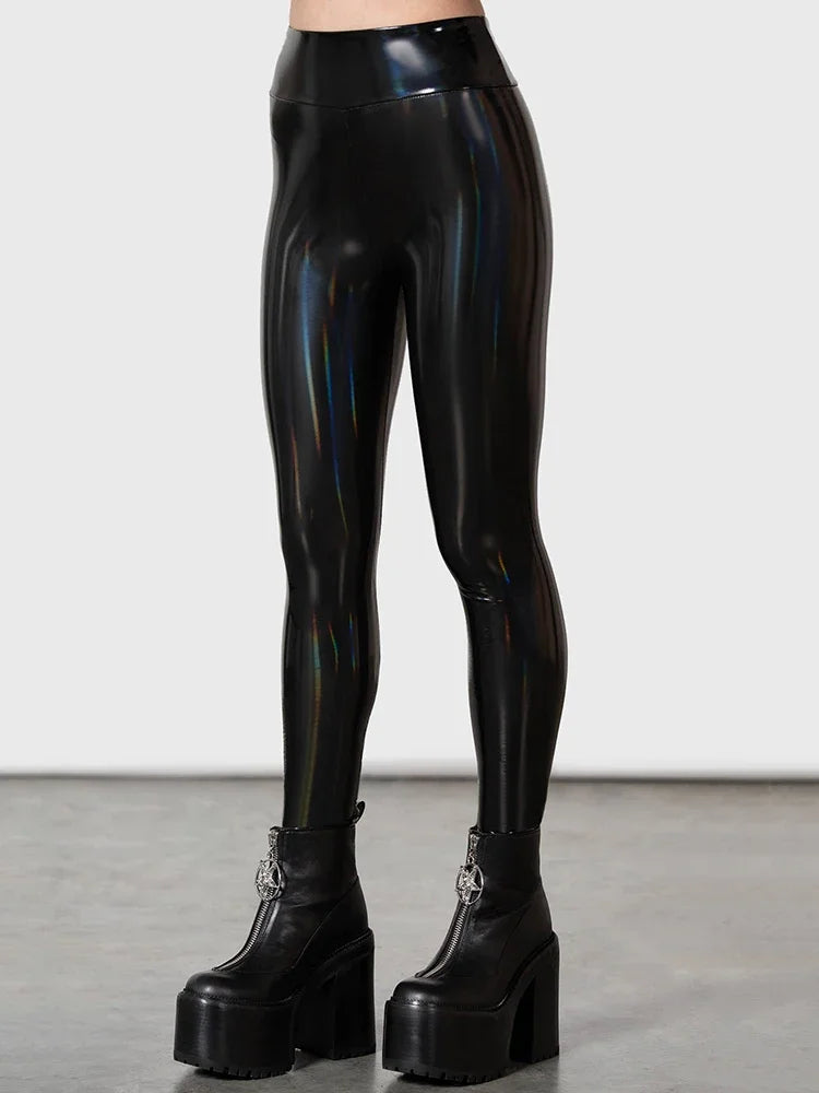 Women Stretch PU Leather Pants High Waist Bodycon Seameless Leggings Custom Wet Look PVC Slim Pencil Pants Trousers Clubwear New