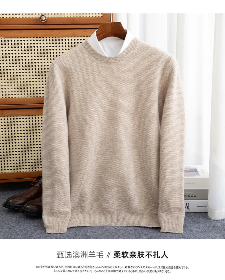 Autumn And Winter 100% Pure Wool Men's Round Neck Thick Solid Color Sweater Business Casual Knitting Bottoming Shirt