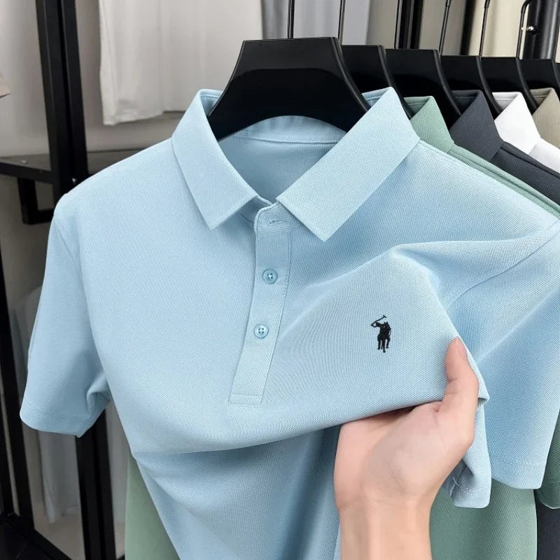 Luxury brand pony embroidered short sleeve men's polo shirt new business casual breathable summer comfort high-end Paul T-shirt