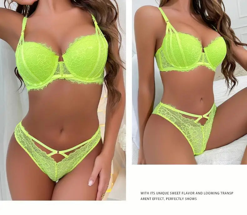 5 Color Fashion Women Lingerie Set Sexy Hollow Push Up Bra Lace Flowers Embroidery Underwear Adjustable Strap Bras and Panties