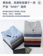 100% Pure Wool Sweater Autumn Winter New Men's Cardigan V-Neck Buckle Jacket Loose Casual Cashmere Knitted Sweater Long Sleeveds
