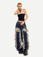 Fashionable Retro Embroidered Personalized Irregular High Waisted Jeans 2026 New Women Loose Oversized Streetwear Wide Leg Pants