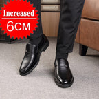 Men's Breathable Hollow Out Elevator Dress Leather Shoes Spring Summer 6cm Height Increase Business Slip-On Formal Office Shoes