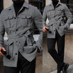 Classic Casual Business Houndstooth Suit Men 2 Piece Set Fashion Style Jacket Pants Stand Collar Wedding Party Tuxedos Outfits