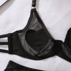 Ellolace Tempted Women's Lingerie Sets Daring Heart Rhinestone Bra Belt Thong 3PC with Choker Leg Circles Intimate Miss Outfits