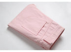 Men's Pleated Patch Denim Biker Jeans Streetwear Pink White Cotton Pants Ripped Patchwork Slim Straight Trousers