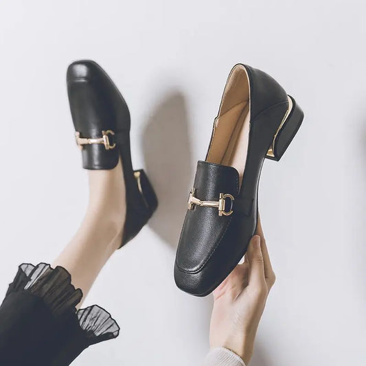 Women's Summer Footwear Square Toe Shoes for Woman 2025 Low Heel Elegant Office Loafers Black Luxury Brand Slip on High Quality