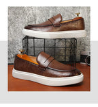 New 2025 Summer Men Casual Slip On Dress Shoes Black Brown British Style Platform Men Driving Loafers Shoes
