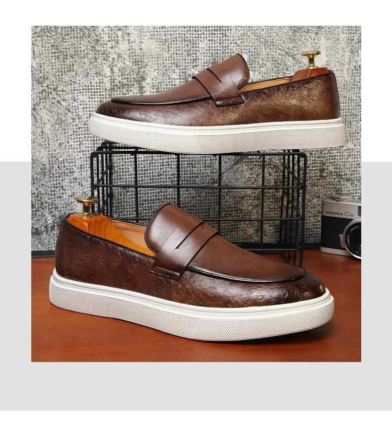 New 2025 Summer Men Casual Slip On Dress Shoes Black Brown British Style Platform Men Driving Loafers Shoes