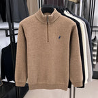 Luxury Quality Men Long-Sleeved Knitwear Mock Neck Half-Zip Thicken Horse Embroidery Spring New Pullover Fashion Casual MensWear