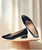 2026 Summer Women's Soft Leather Chunky Heel Pumps  Pointed Toe Low Heel Office Shoes White Work Dress Shoes Size 35-41