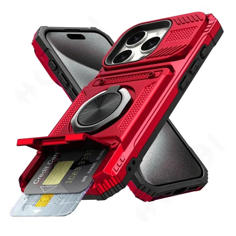 Military Quality Case for iPhone 11 13 14 15 16 Pro Max Magnetic Rotated Ring Kickstand Heavy Duty Drop Protection Wallet Cover