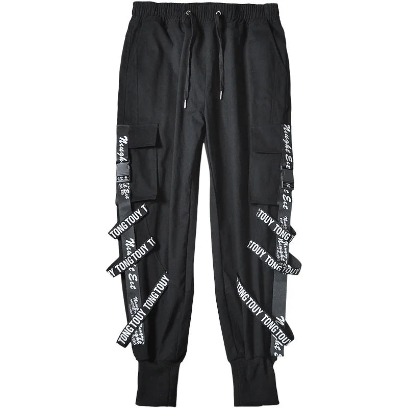 Y2K Joggers Cargo Pants For Men Casual Hip Hop Pocket Male Trousers Sweatpants Street Ribbons Techwear White Pant Pantalon Homme