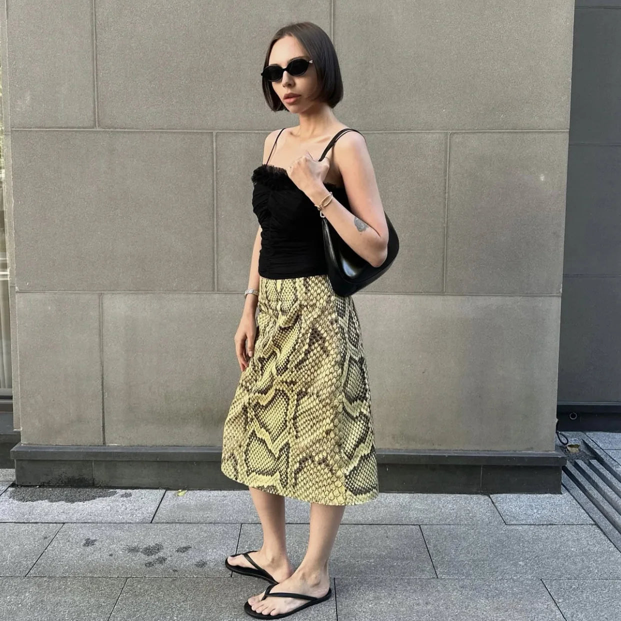 Tossy Snakeskin Printed Fashion Skirt Women's High Waist Slim Contrast Patchwork Commute Streetwear Female Vintage Y2k Skirt