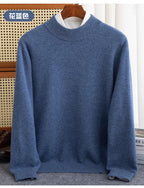 New Fashion Men's 100% Wool Pullover Half-high Collar Sweater Autumn Winter Warm Solid Color Knit Sweater Business Casual Top