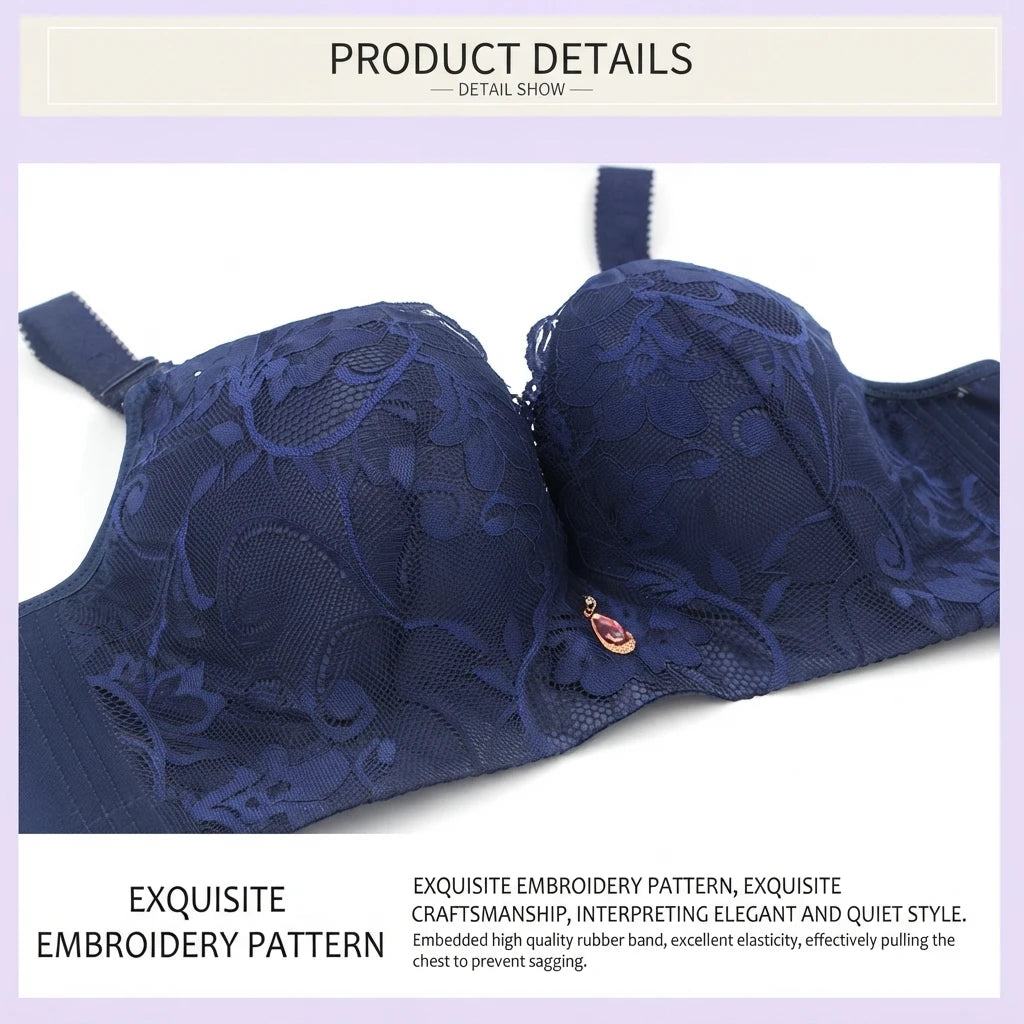 Royal Blue Lace Full Cup Bra Plus Size Anti Sag Support Brassiere Underwire Breathable Big Bust Lingerie 40 42 44 46 48 50 Cup