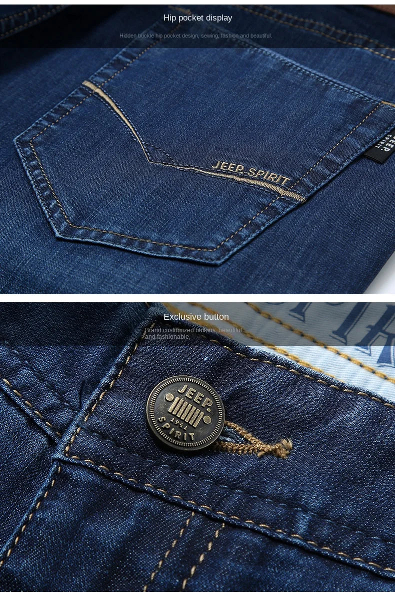 JEEP SPIRIT spring summer men's straight jeans casual loose mid-waist trousers all-match fashion business elastic denim pants