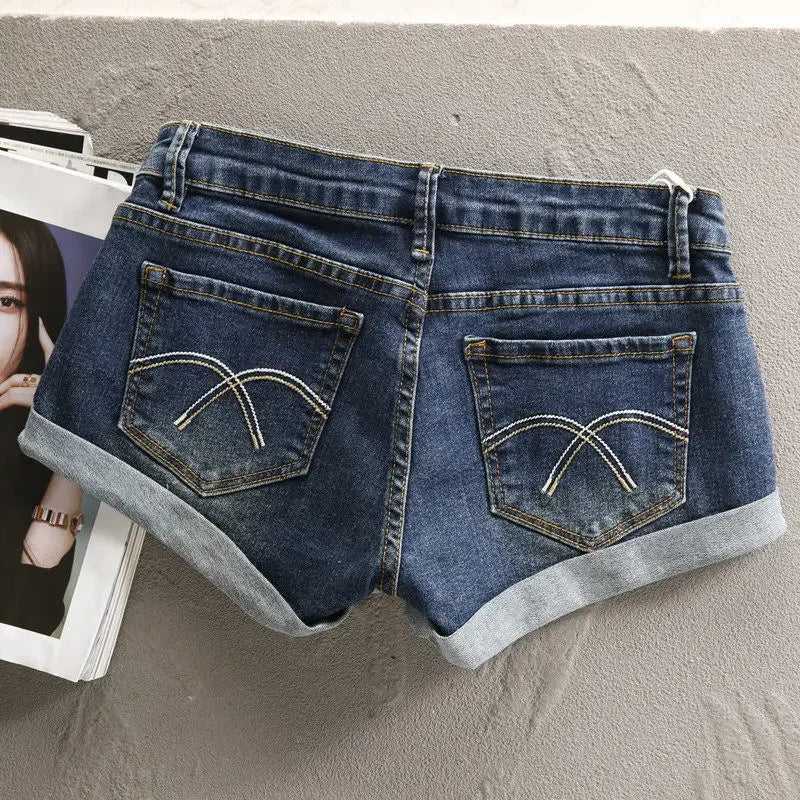 Low Waist Y2k Shorts Denim Slim Stretch Hip Sexy Super Short 2026 Summer Micro Mini Curled Booty Shorts