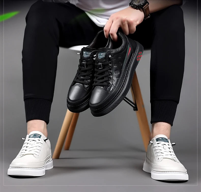 Spring Autumn Flat /5cm Elevator Shoes Men Casual Genuine Leather Sneakers Leisure Height Increase Breathable Men Loafers Trendy