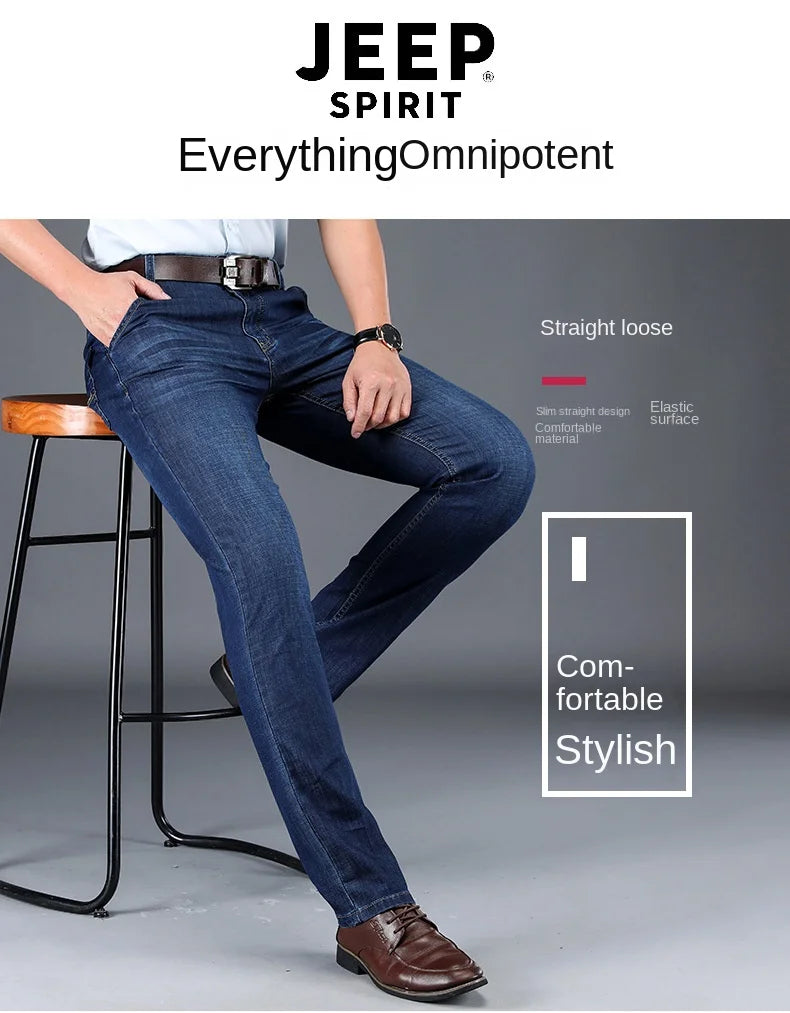 JEEP SPIRIT spring summer men's straight jeans casual loose mid-waist trousers all-match fashion business elastic denim pants