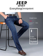 JEEP SPIRIT spring summer men's straight jeans casual loose mid-waist trousers all-match fashion business elastic denim pants