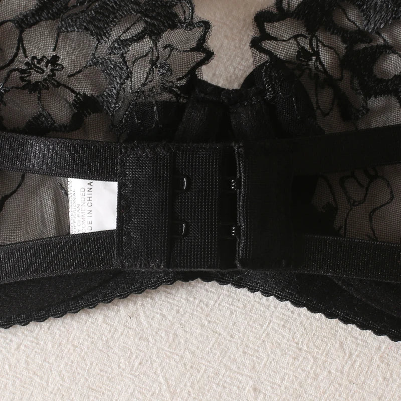 Krasapt Black Bow Embroidery See-Through Woman Lingerie 3Pcs Sexy Romantic Female Bra And Panty Garters Sets Exotic Onlyfans Kit