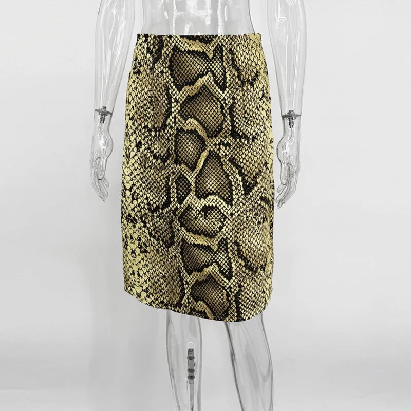 Tossy Snakeskin Printed Fashion Skirt Women's High Waist Slim Contrast Patchwork Commute Streetwear Female Vintage Y2k Skirt