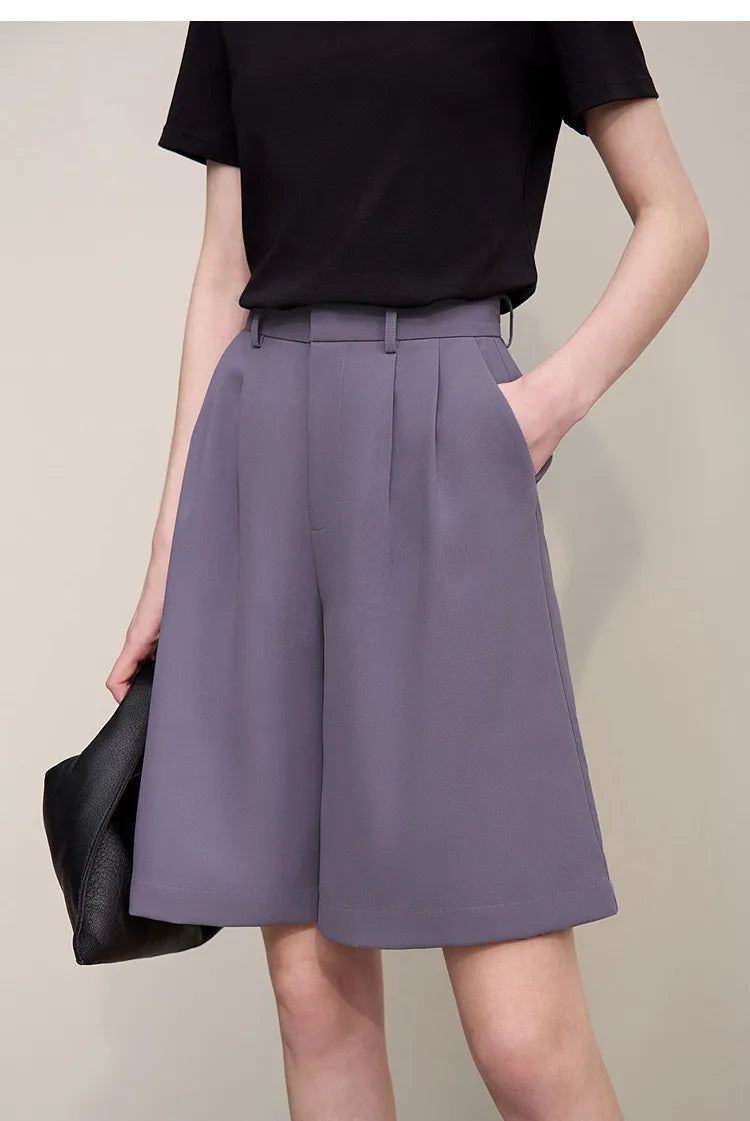 Amii Women's Shorts 2026 Summer New Commuter Versatile Pleated Loose Pants Women's Wide-leg Casual Five-point Pants 12622017