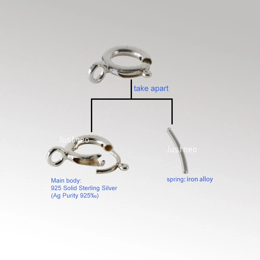 925 Sterling Silver Spring Ring Clasp with Open Jump Ring, 5-8mm Spring Ring Clasps with Open Ring For Jewelry Making Findings