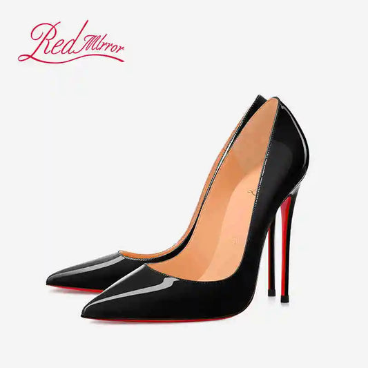 Black Women's Elegant High Heels Red Shiny Bottoms Luxury Brand Women Heels 2025 Trend Pointed Toe Sexy Party Pumps Shoes Women