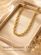 Chunky Gold Plated Link Necklace For Women, Stainless Steel Oval Thick Chain Choker Minimalist Jewelry Trendy Party Jewelry Gift