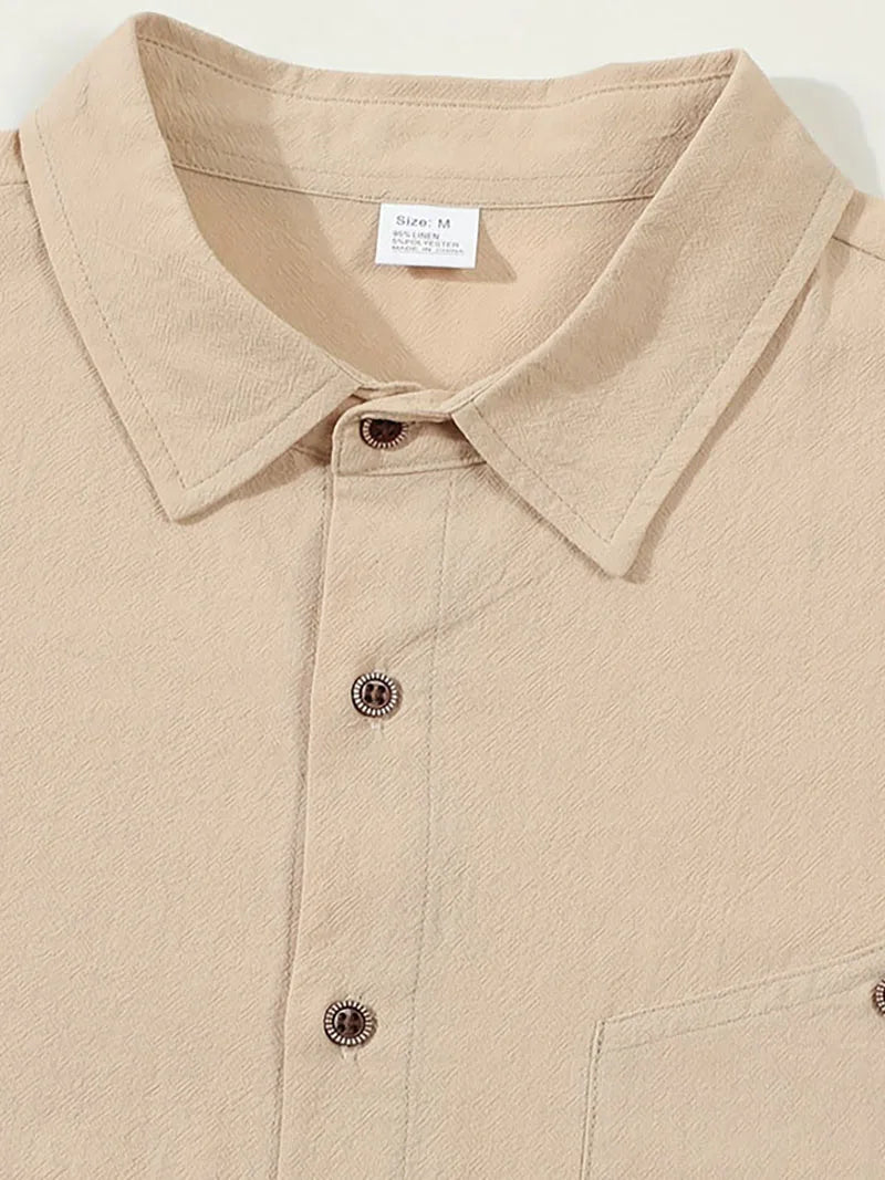 Men's Linen Blend Short Sleeve Button Down Shirt Casual Beach Top with Chest Pocket Breathable Lightweight Summer Shirts for Men