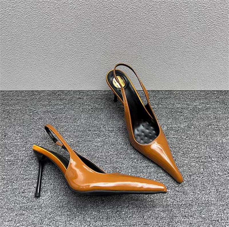 Women's Designer Heels Patent Leather Pointed Toe Sculptural Thin High Heels Sandals Pumps Runway Chic Luxury Party Dress Shoes