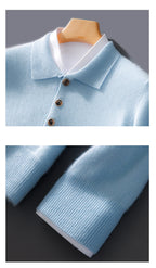 Autumn And Winter New 100 Pure Wool Sweater Men's POLO Collar Button Loose Pullover Sweater Cashmere Knitted Bottoming Shirt