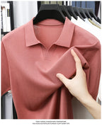 100%  Lyocell Knitwear 2025 Men Spring Summer Trendy Turn Down Collar Knit Tees Short Sleeve Breathable Knit Tops