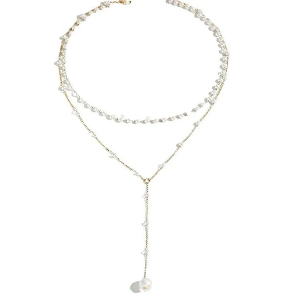 2025 New Korean Imitation Pearl Double Layered Choker Big Ball Bead Pendant Tassel Necklace for Women Sexy Fashion Jewelry Gifts