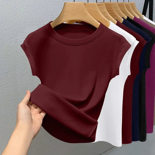 Women's New Sleeveless T-shirt Trendy Fashion Casual Slim Fit Summer Round Neck Ribbed Solid Color Cool Thin Base Top