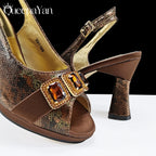 2025 Elegant Green Peep-Toe Women Heel Pumps for Italian Matching Party Shoes and Bags Set for Parties with Diamond Accents