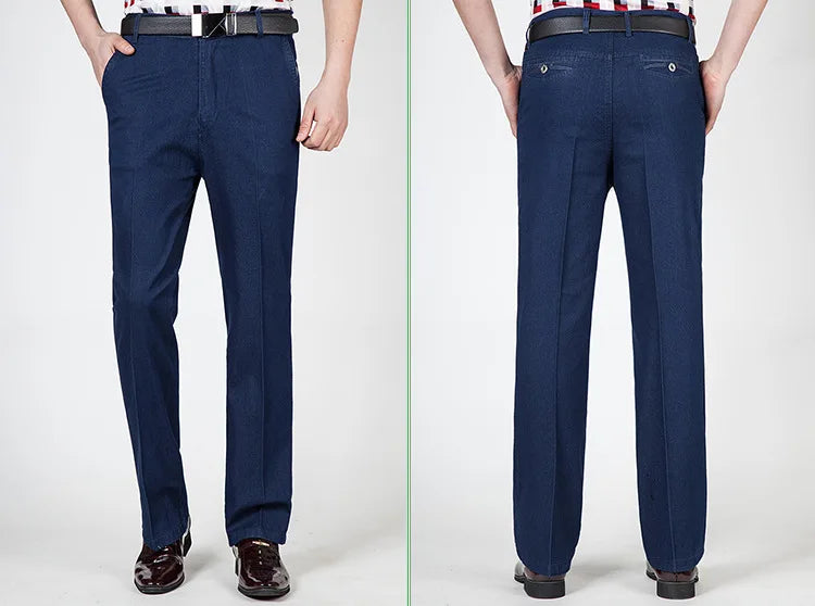 2023 Business Pure Cotton Spring and Summer Thin Men's Jeans Men's Stretch High Waist Loose Fashionable Comfortable Casual Pants