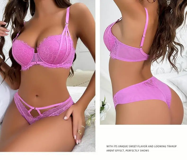 5 Color Fashion Women Lingerie Set Sexy Hollow Push Up Bra Lace Flowers Embroidery Underwear Adjustable Strap Bras and Panties